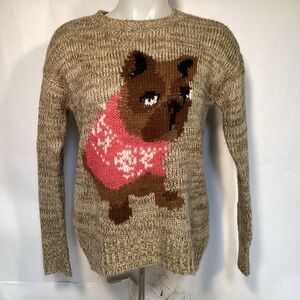 Rewind Frenchie Dog Tan and Pink Dog Sweater Women’s Size XS